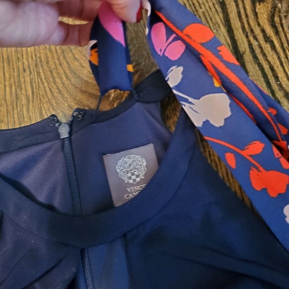 Vince Camuto Colorful Navy Pink Orange Halter w/ Keyhole Maxi Dress w/ Sash sz 2 - Picture 7 of 15